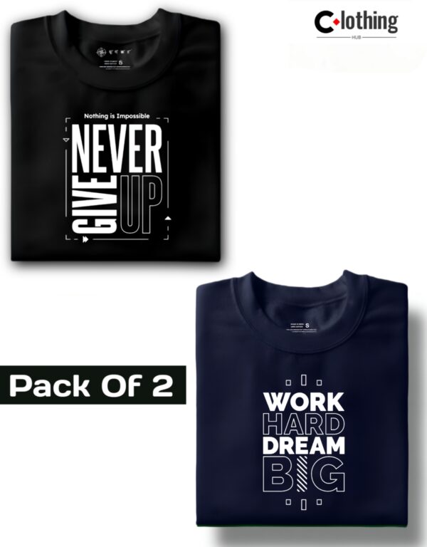 Nothing is impossible never give up : Black & Work hard dream big : Navy Blue combo pack